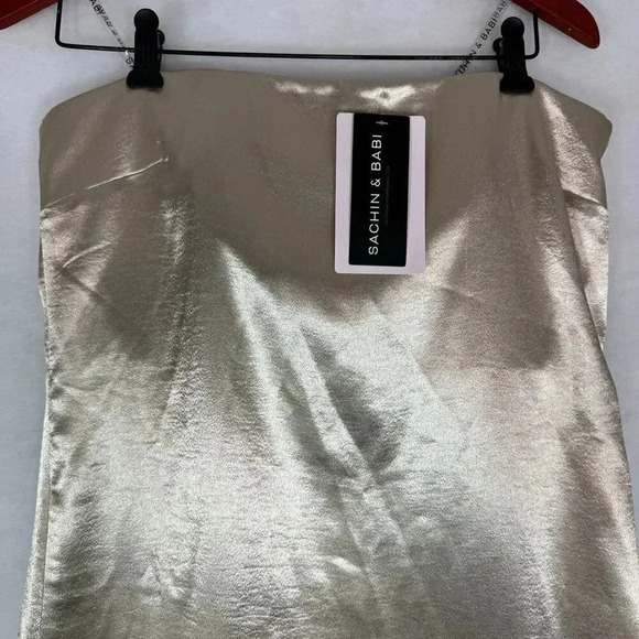 NWT SACHIN & BABI Anthropologie Stella Strapless Satin Gold Gown Coastal Size 6 - Picture 4 of 8